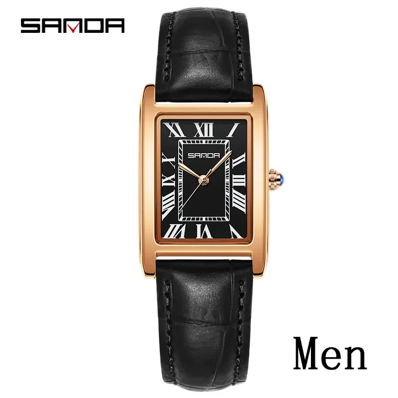 Relógio MDUG masculino esportivo casual à prova d'água, pulseira preta, caixa ouro rosa, mostrador preto