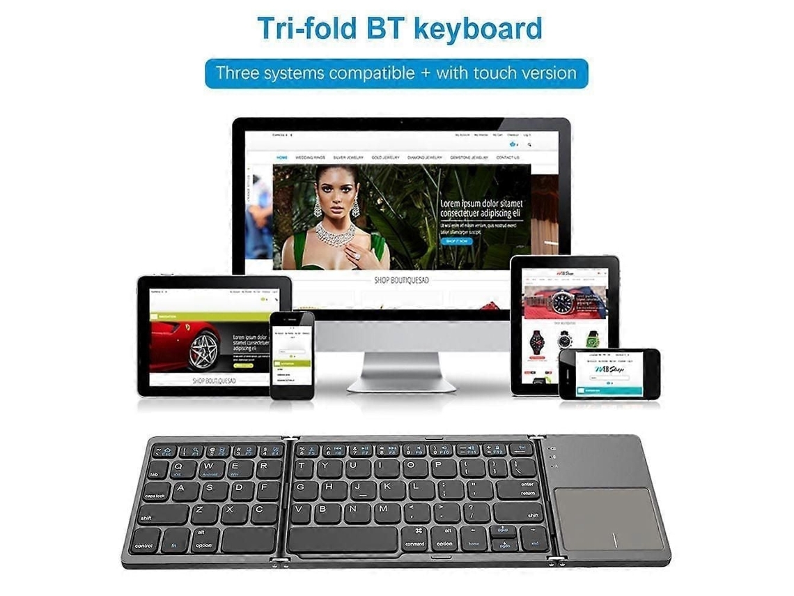 Teclado Dobrável Sem Fio Portátil Mini B033/b033 Plus/b089t com Touchpad Bluetooth para Tablets e Celulares Ios, Android e Windows. TAISHENGDA