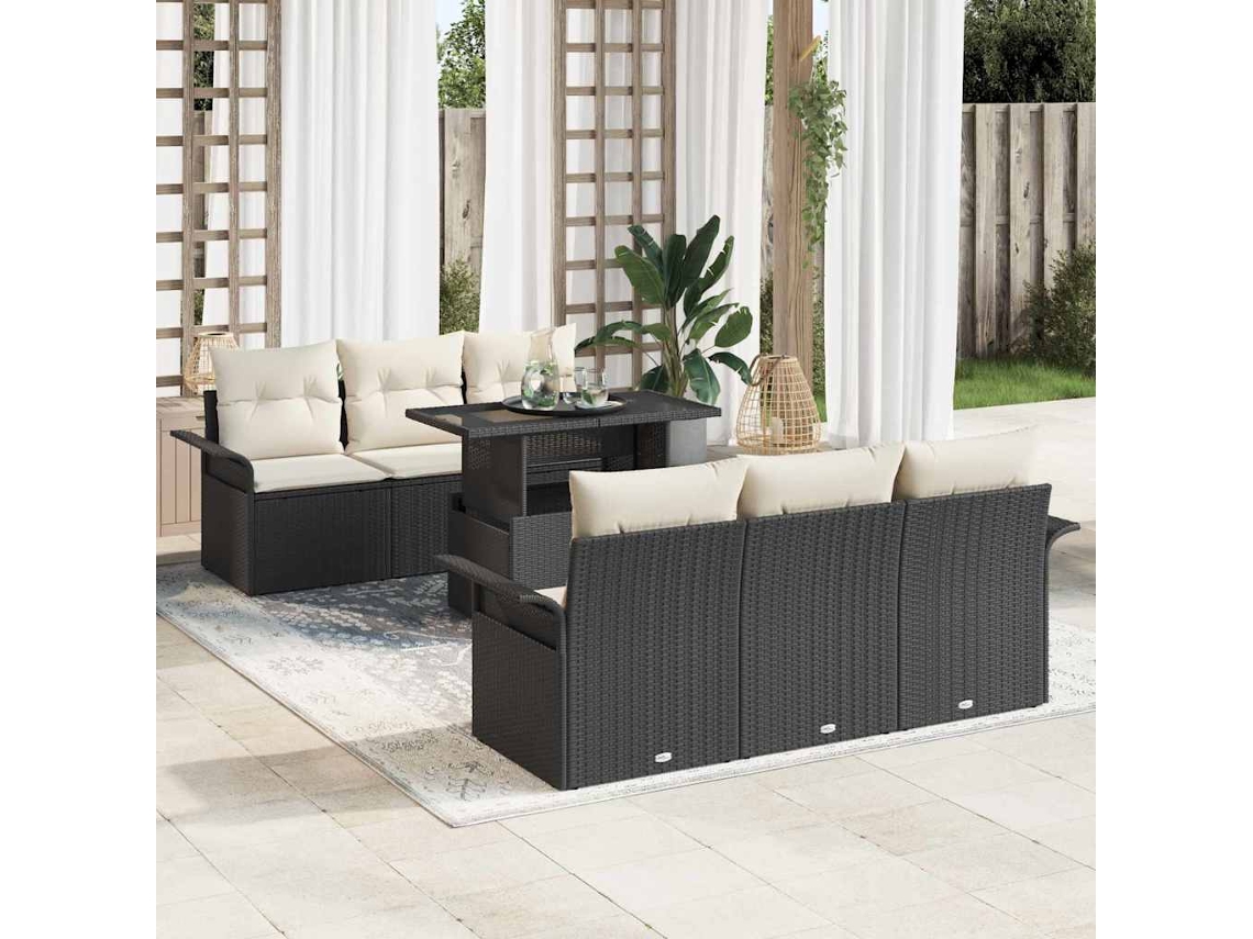 Vidaxl Conjunto De Sofá De Jardim 7 Unid. Preto
