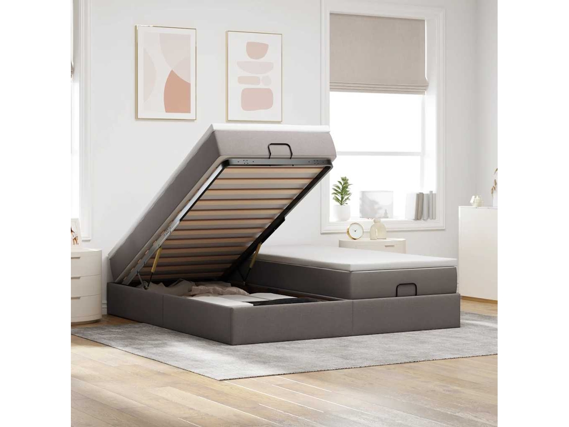 Vidaxl Estrutura De Cama Otomana Com Colchões Tecido Cinzento