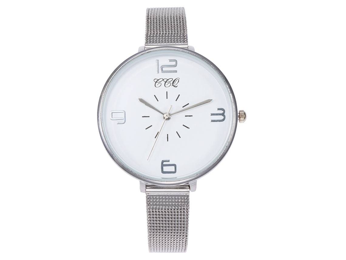 Relógio Ccq Feminino de Quartzo com Pulseira de Liga e Números Grandes Branco