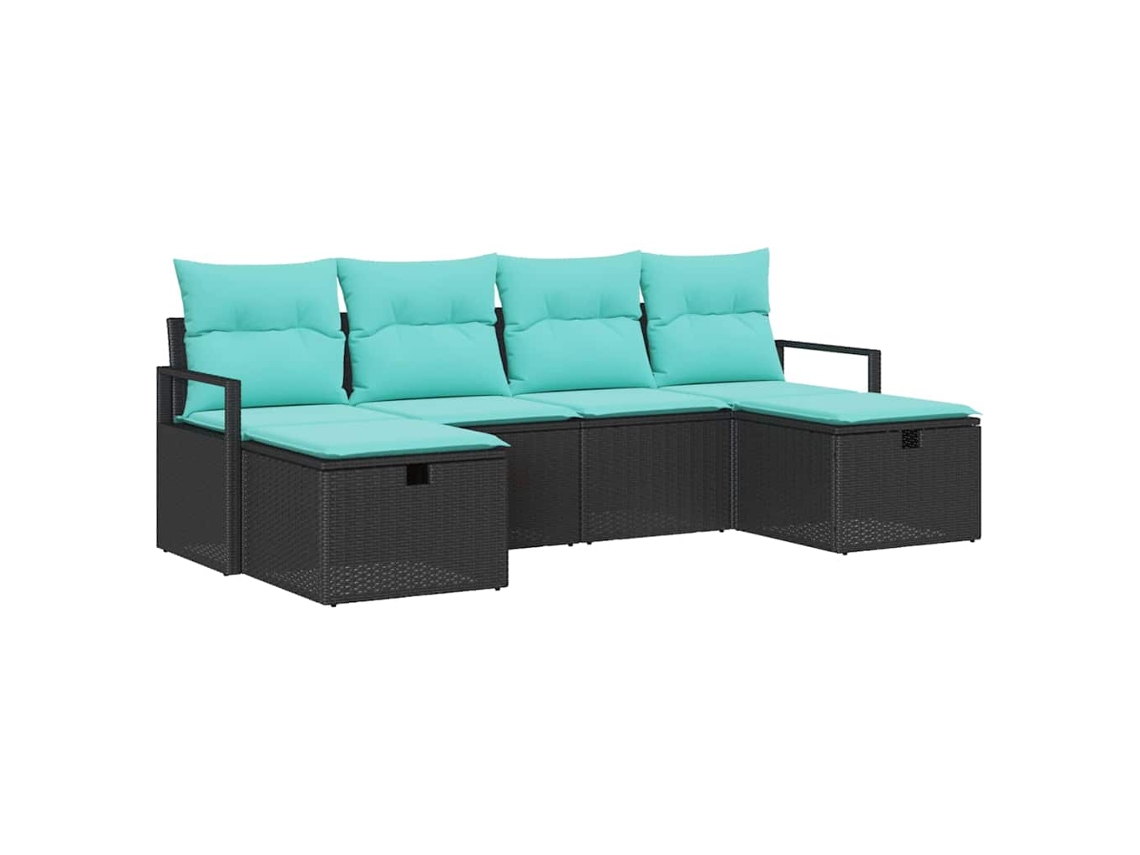 Maison Exclusive - Conjunto De Sofás Com Almofada 6 Pcs Preto E Turquesa Vime Pe