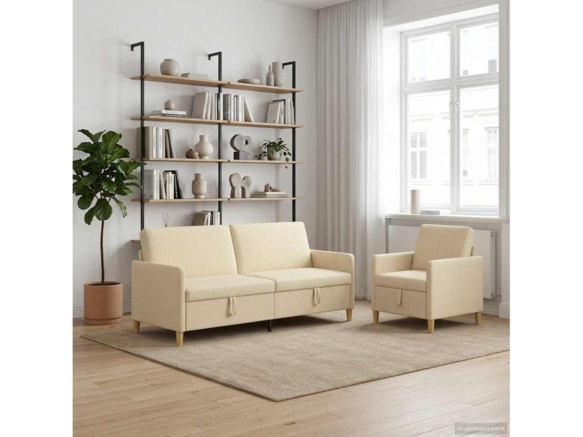 Vidaxl Conjunto De Sofá Com Armazenamento 2 Unid. Creme Poliéster