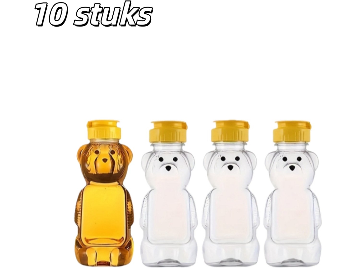 Conjunto De 10 Frascos‑urso Transparentes De 240 Ml Em Plástico, Com Tampa Flip Amarela, Ideal Para Mel, Molhos, Xaropes E Sucos