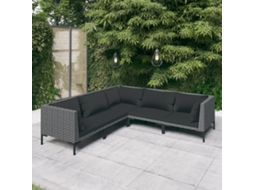 Conjunto 5 Peças Lounge Jardim C/ Almofadões Vime Pe Cinza Escuro Dkd Home Decor