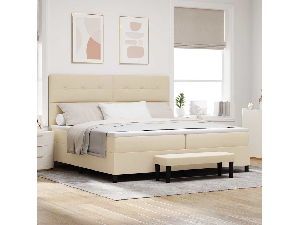 Vidaxl Cama Box Com Cabeceira Creme 200 X 200 Cm Tecido