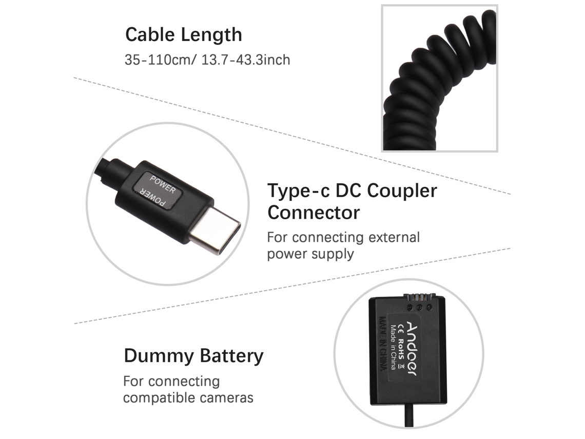 Andoer Type c Np fw50 Dummy Battery Dc Coupler 20w Pd Adapter Replacement For Sony A7s2 A7s A7 Ii R Rii A7m2 A6000 A6300 A6500 A7000 LAXISCREED