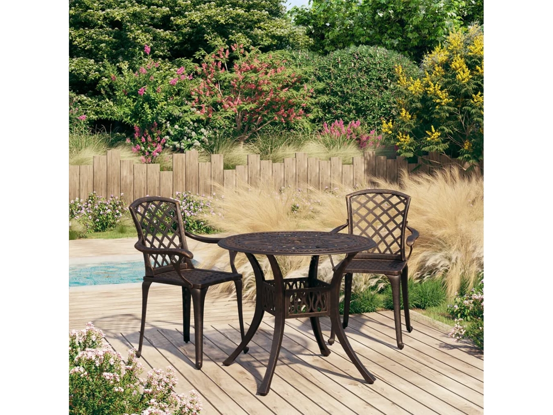 Vidaxl 3 Pcs Conjunto De Bistrô Alumínio Fundido Bronze