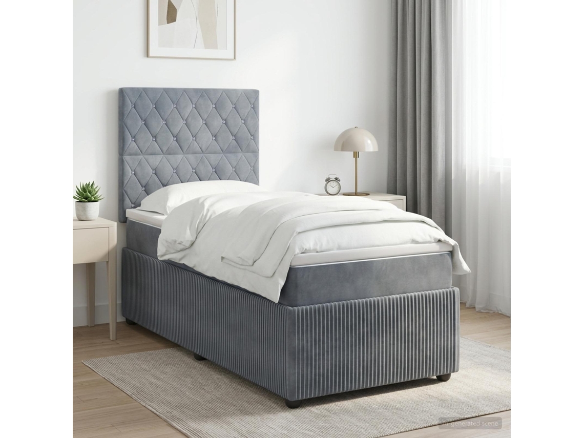 Vidaxl Cama Box Spring Com Colchão Cinzento-escuro 80 X 200 Cm Veludo