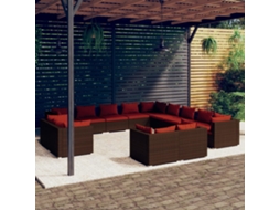 13 Pcs Conjunto Lounge Jardim C/ Almofadões Vime Pe Castanho Dkd Home Decor