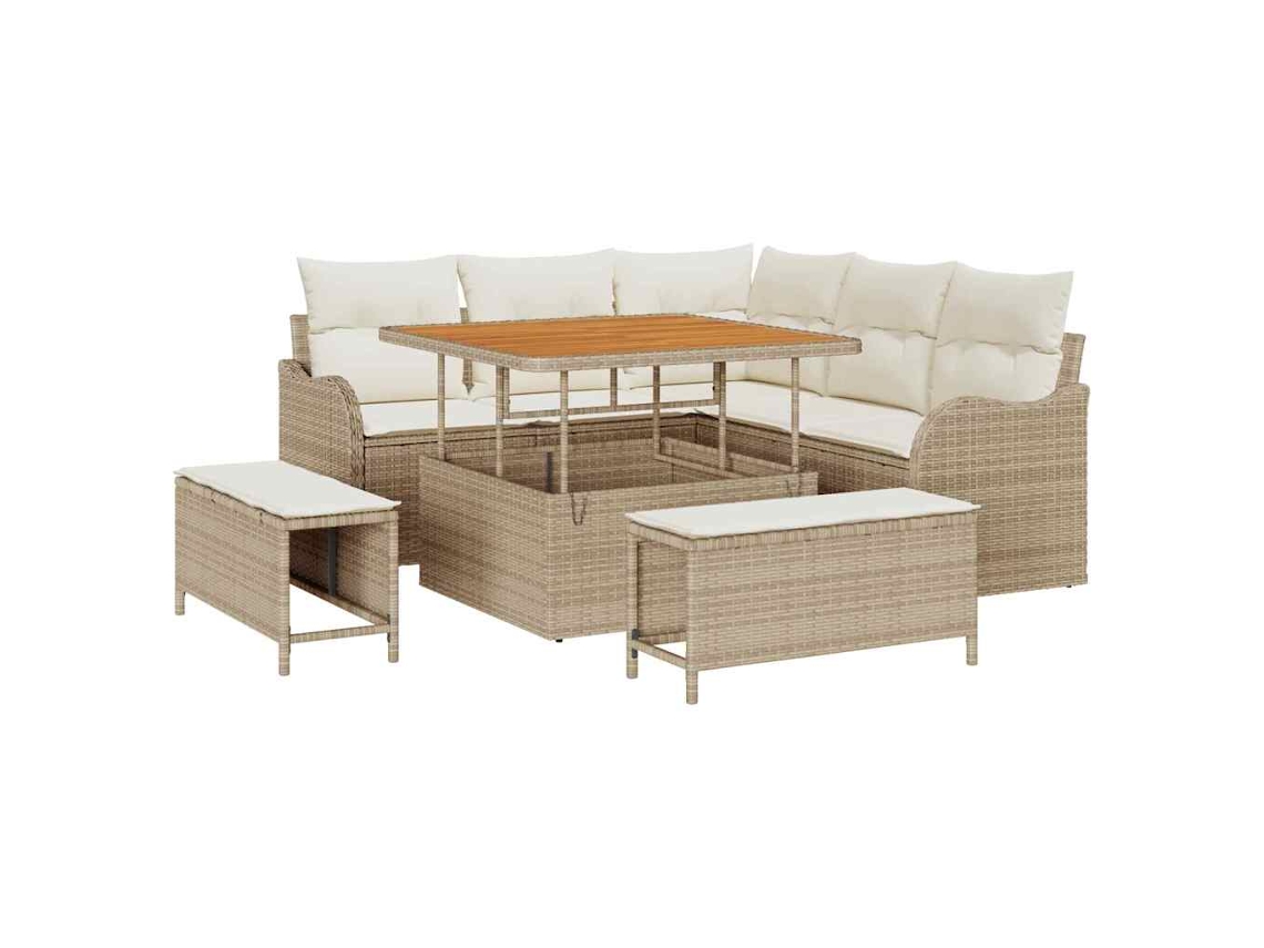 Conjunto 8 Sofá De Jardim Vidaxl Bege Vime Pe (100 X 100 X 71 Cm)