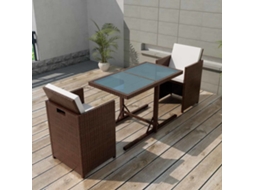 Conjunto 3 Peças Bistrô Com Almofadões Vime Pe Castanho Dkd Home Decor