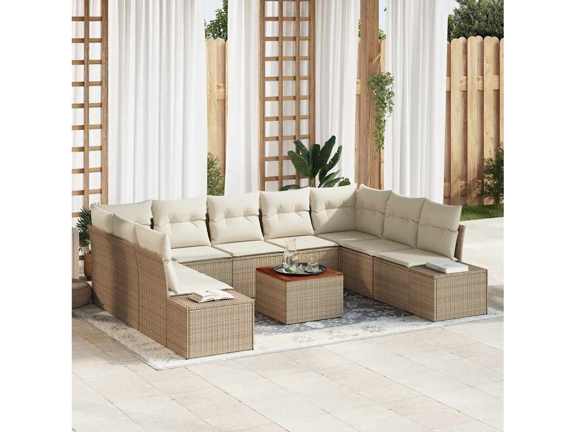 Vidaxl Conjunto De Sofá De Jardim 10 Unid. Bege Vime Pe
