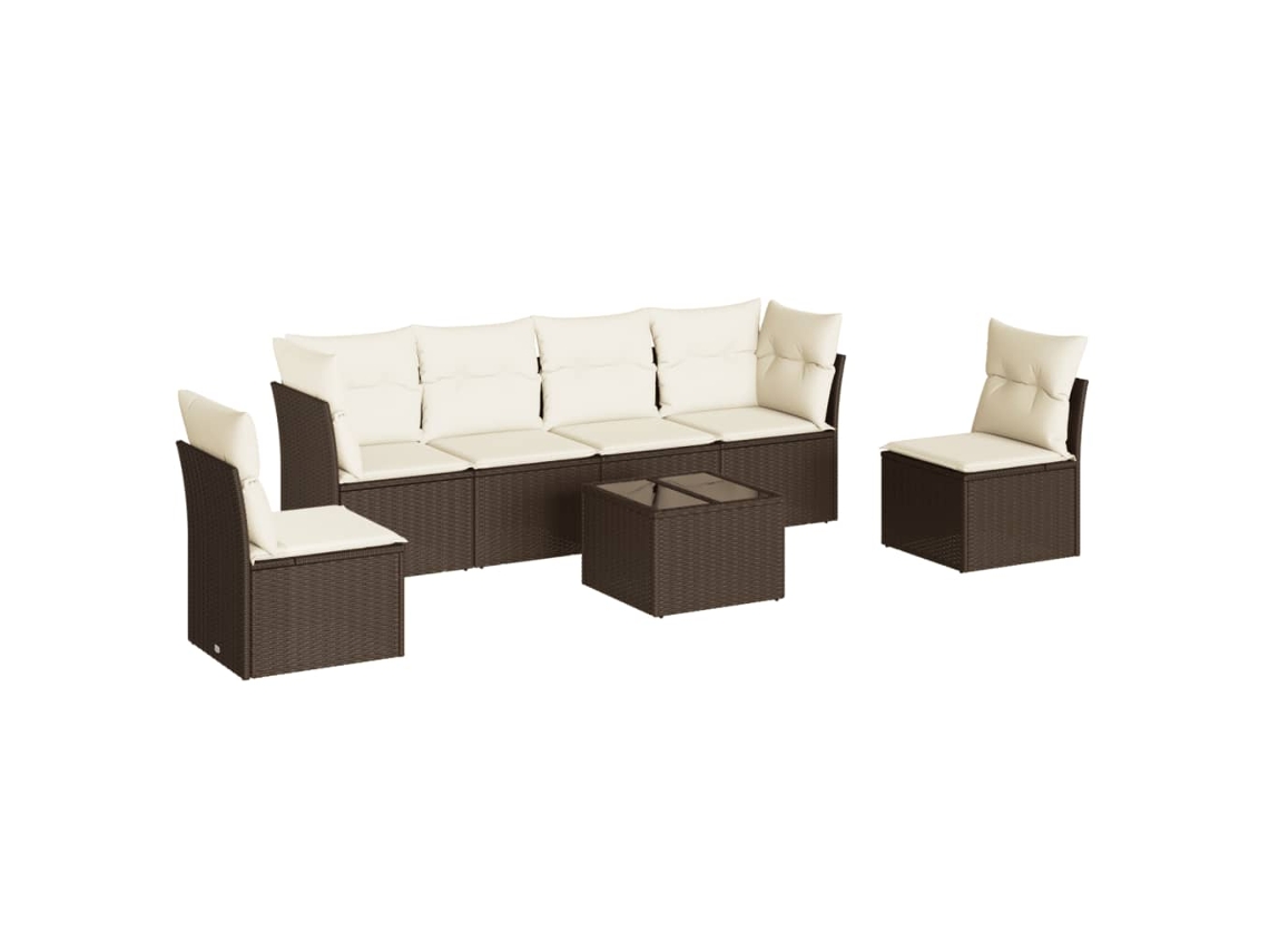 Conjunto de 7 Sofás de Jardim com Almofadões Vime Pe Castanho MAISON EXCLUSIVE (7 pcs)