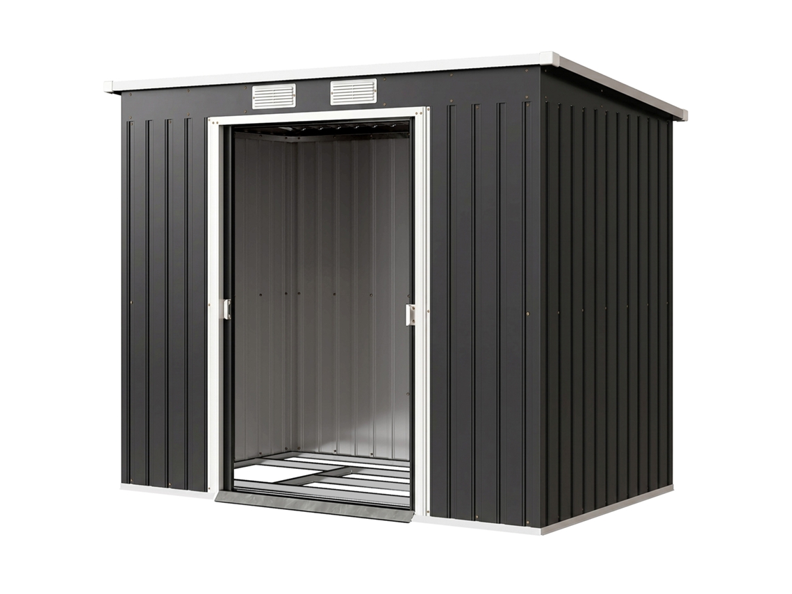 Galpão de Jardim 2,4 m² S/MARCA 213x130x172 cm com porta de correr, telhado inclinado, cinza