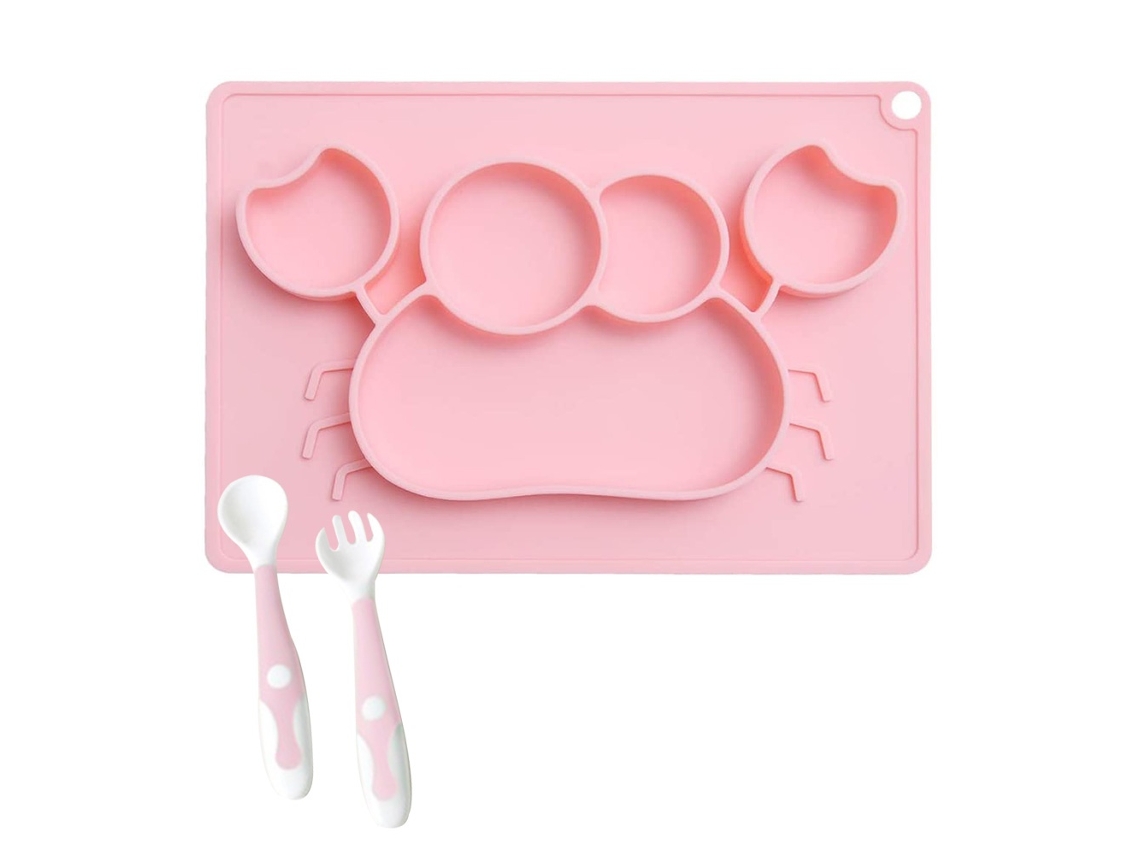Elysve Prato De Alimentação Para Bebé Com Colher E Garfo De Silicone