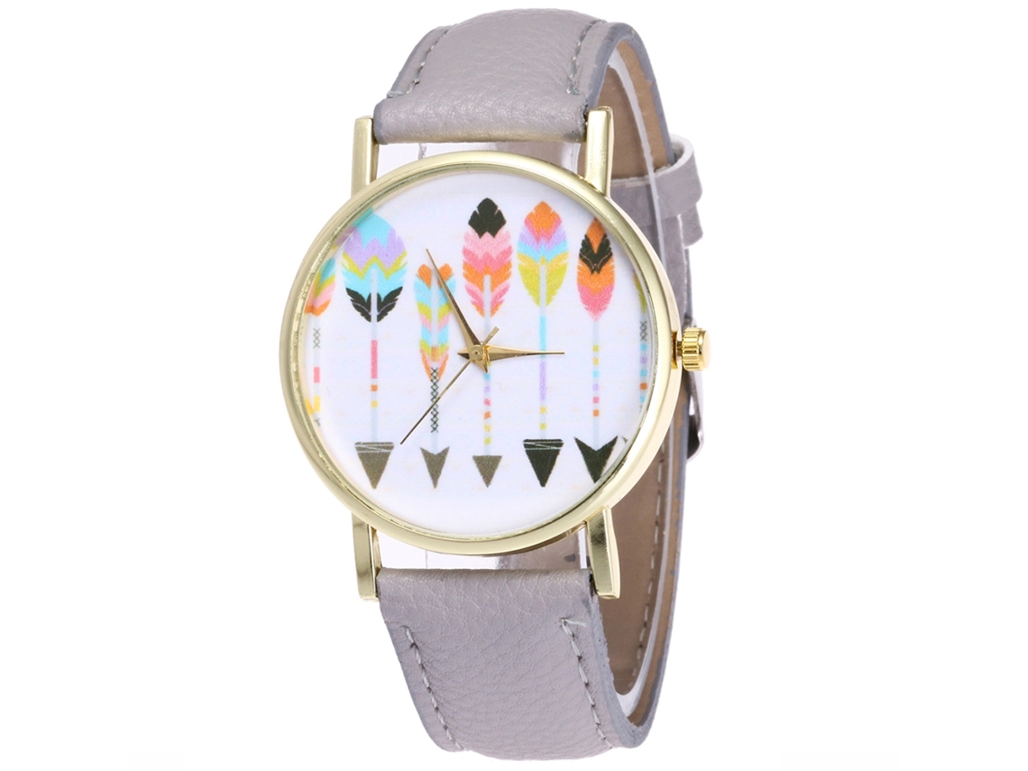 Relógio Casual Feminino de Quartzo com Pulseira de Couro Pu Estilo Simples Cinza