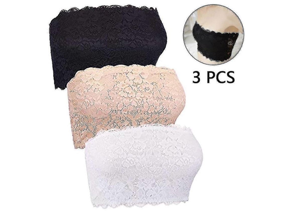 Fasst 3 Peças Top Tubo de Encaje com Flores para Mulher Bh Bandeau Sem Arcos Nem Espuma Tamanho Único