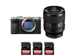 A7c Ii Prateado + Fe 35mm F/1.4 Gm + 3 Sandisk 128gb Uhs ii 300mb/s Máquina Fotográfica Híbrida + Ebook “20 Dicas para Fotos Que Impressionam” SONY