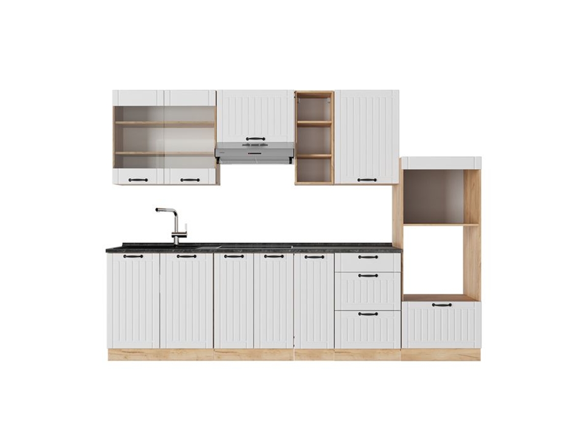Cozinha Fame Line, 280cm Sem Pt, Branco Campanha, Carvalho De Força Dourado, Vicco