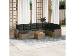 Jogo 9 Peças Sofás P/ Jardin Com Almofadões Vime Pe Cinza Dkd Home Decor