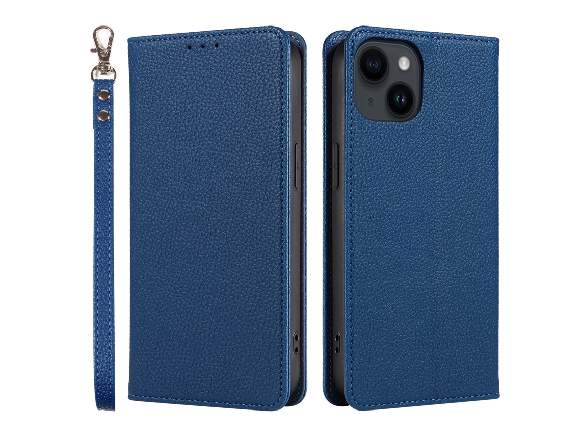 Capa De Couro Para Celular Com Estampa De Lichia E Fecho Magnético.azul Profundo - Iphone 12 Pro Max