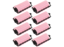 Conjunto de 8 rolos de cabelo rosa de esponja com fechos de velcro autoadesivos, plástico sólido para penteados.