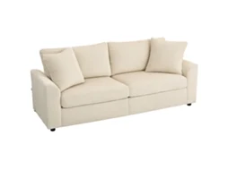 Sofá 3 Lugares Poliéster Cor Creme Branco 212x80x88 Cm Homcom