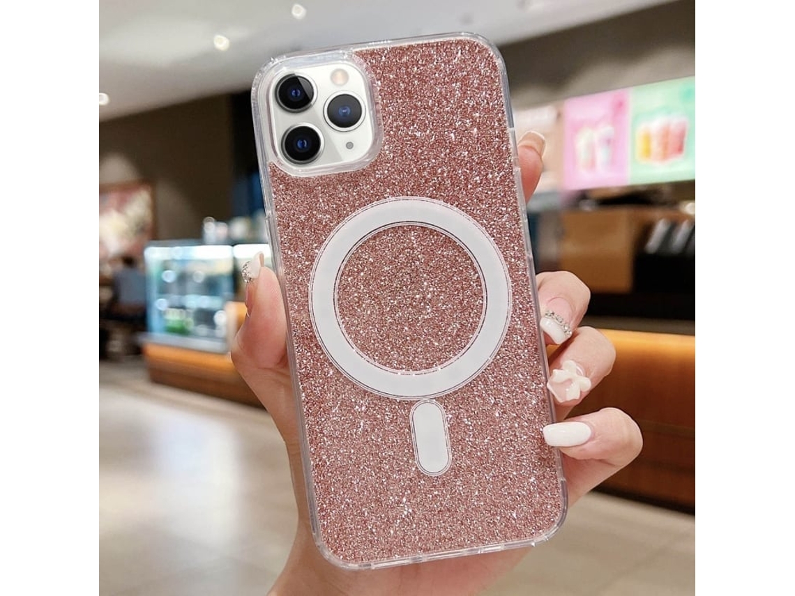 Capa Transparente Com Glitter Para Iphone 11 Pro - Acrílico - Magsafe - Rosa
