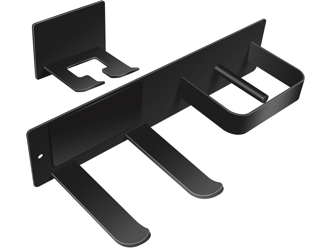 Suporte De Parede Para Secador Cabelo (preto) Sem Necessidade Furar, Em Aço Inoxidável, Universal.