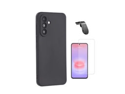Kit Vidro Clearglass Capa Silicone Líquido Suporte L Phonecare Para Samsung Galaxy A27 - Preto