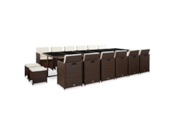 Vidaxl 17 Pcs Conjunto Jantar Exterior Com Almofadões Vime Pe Castanho