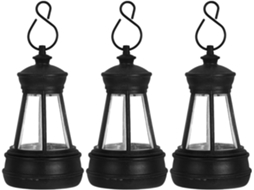 Lanterna Solar Suspensa Com Sensor Automático E Iluminação Led, Preta, Conjunto De 3 Peças, Plástico, Design De Cachorro
