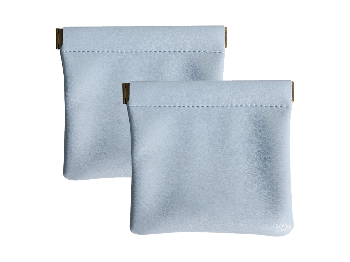 Kit Com 2 Bolsas De Couro Ecológico Para Bijuteria Azul Claro 11,3x11,5cm