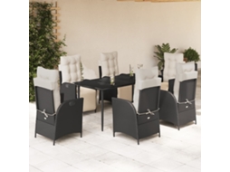 Vidaxl 7 Pcs Conjunto De Jantar P/ Jardim C/ Almofadões Vime Pe Preto