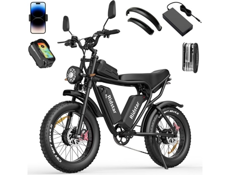 Bicicleta Elétrica 2040 Pneus Todo Terreno Motor 2000w Bateria Removível 52v40ah Autonomia 80 120km Shimano 7 Velocidades Negro Ridstar