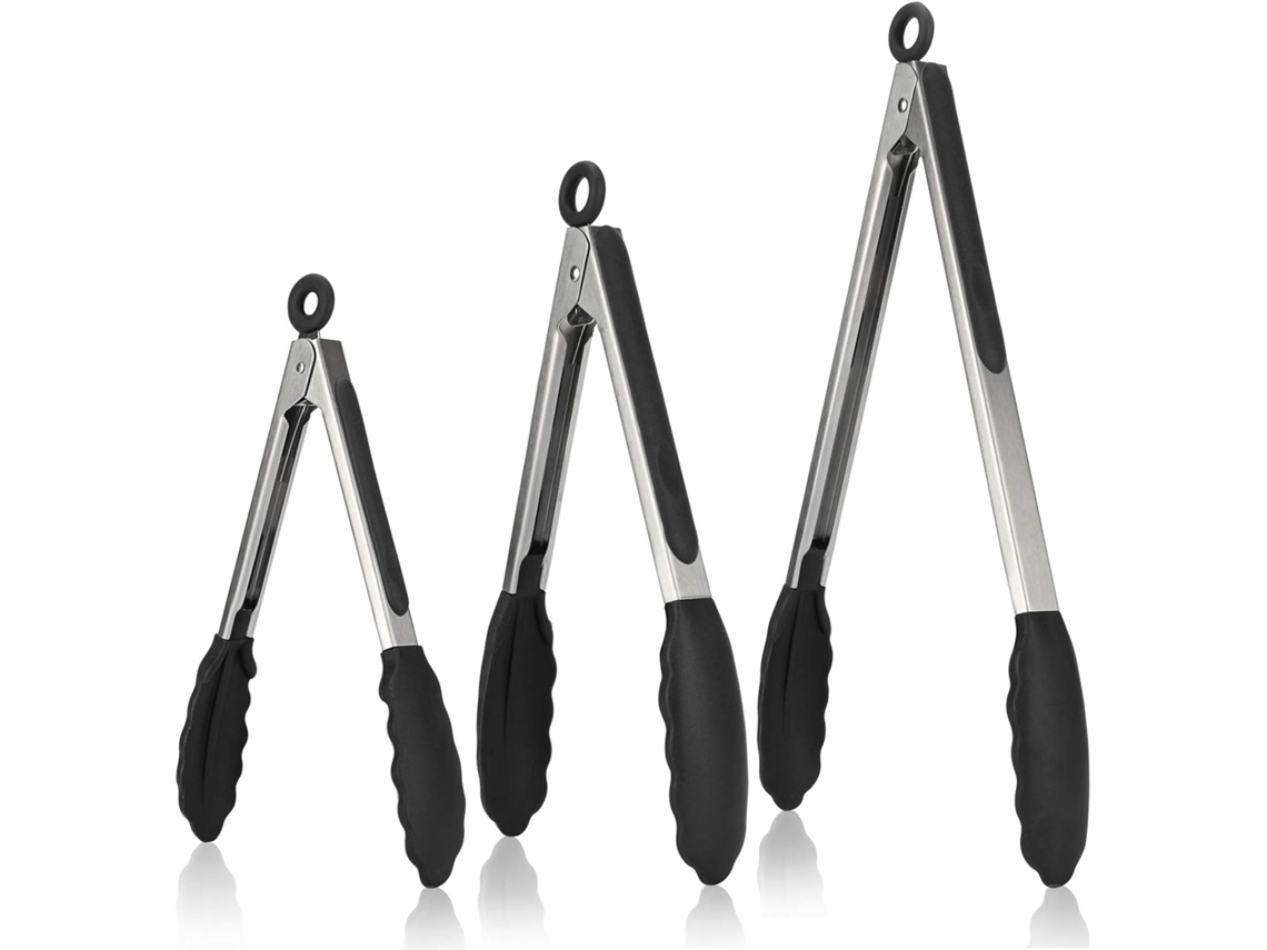 Pinça Bbq Inox 3pcs, Utensílio Cozinha Cabo Silicone Preto DUREFORWARD