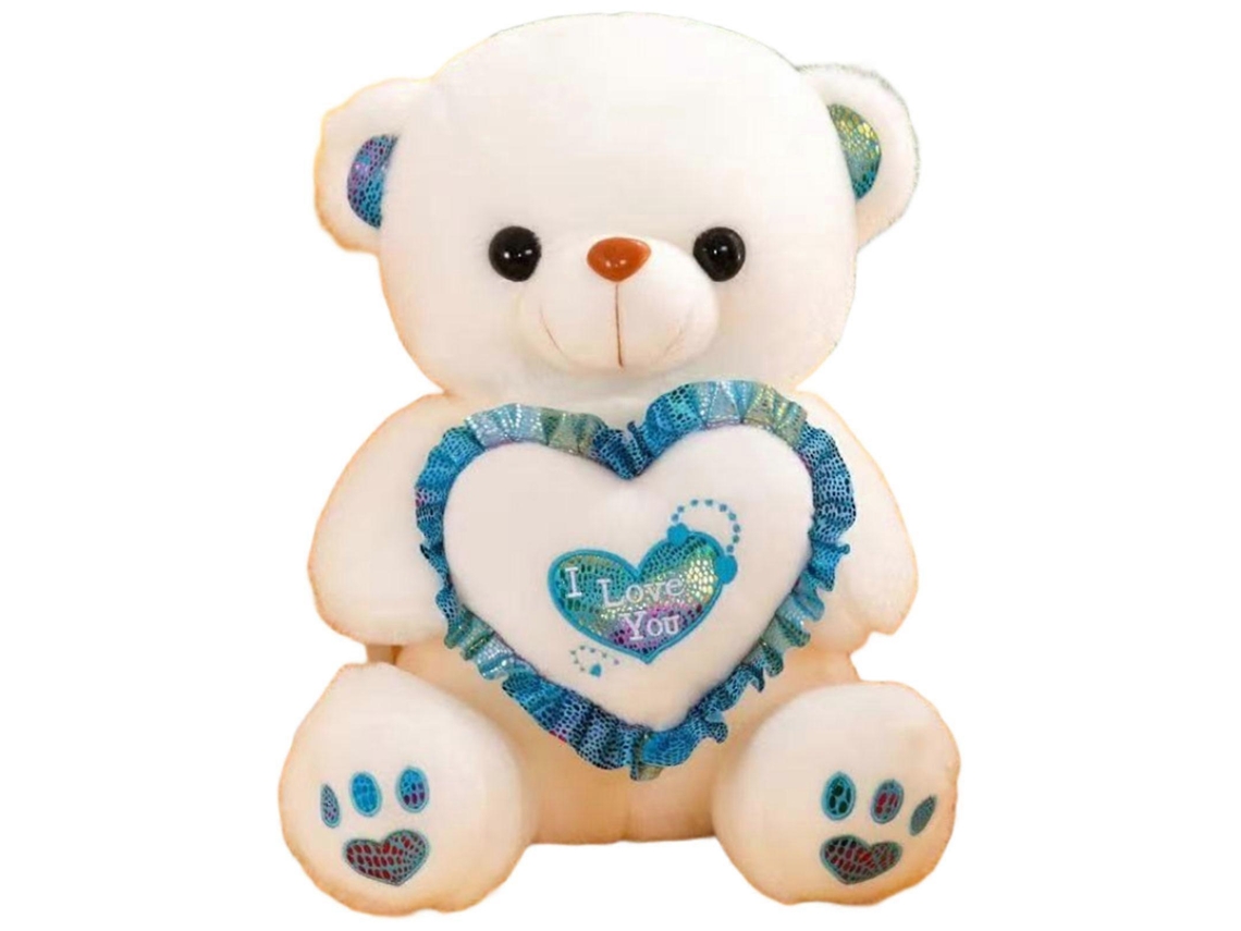 Urso De Pelúcia Branco Com Coração E Luz, Presente Elegante E Fofo