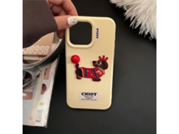 Capa Para Iphone 17 Pro Creme Amarela Vermelha Com Adesivo Bordado De Cachorro Feijão, Design 3d Fofo E Descolado De Dachshund Bordado Em Desenho Anim