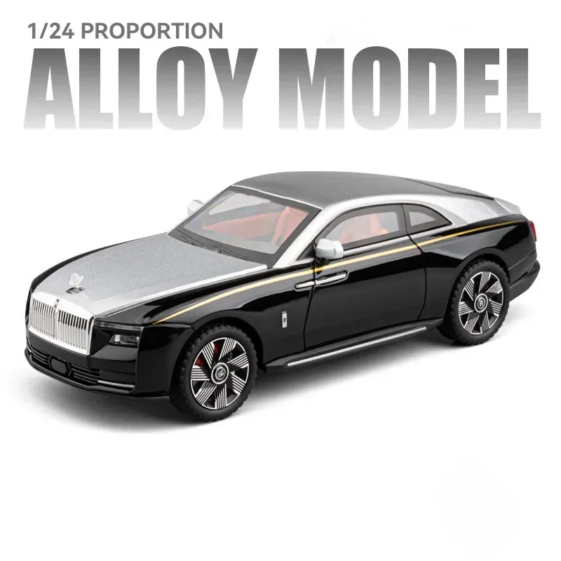 (prateado E Preto) Escala 1:24 - Miniatura De Carro Phantom Com Luzes, Música E Fundo De Céu Estrelado.