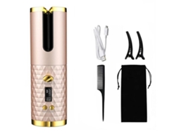 Modelador De Cachos Rotativo Com Visor Lcd, Cerâmica, Ondulado, Dourado