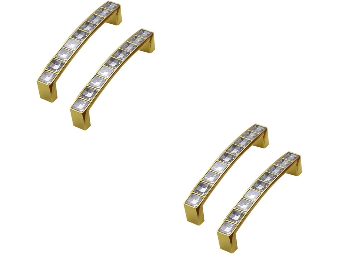 Jojofuny 2 Peças Puxador De Porta Em Formato U Cristal Para Guarda Roupa, Armário E Gaveta, Puxadores Dourados Da Moda