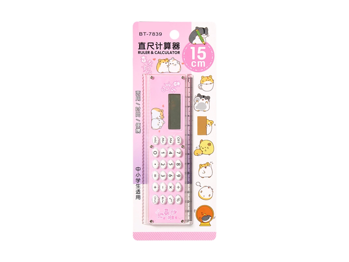 Calculadora Pequeña Portátil Com Régua De Material Acrílico, Teclas De Silicone, Bateria Externa, Rosa