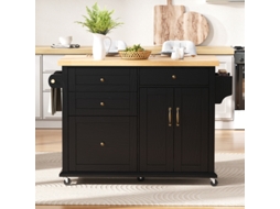 Ilha de cozinha móvel com rodas e mesa extensível, carrinho de cozinha com gavetas multifuncionais, ideal para cozinha e sala de jantar (preto)