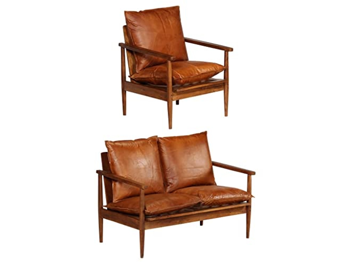 Conjunto De Sofás Vidaxl Marrom Couro (116 X 69 X 74 Cm)