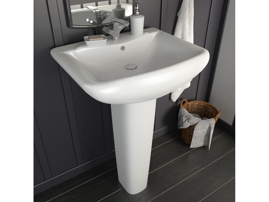 Vidaxl Lavatório Com Coluna Cerâmica Branco 580x470x200 Mm