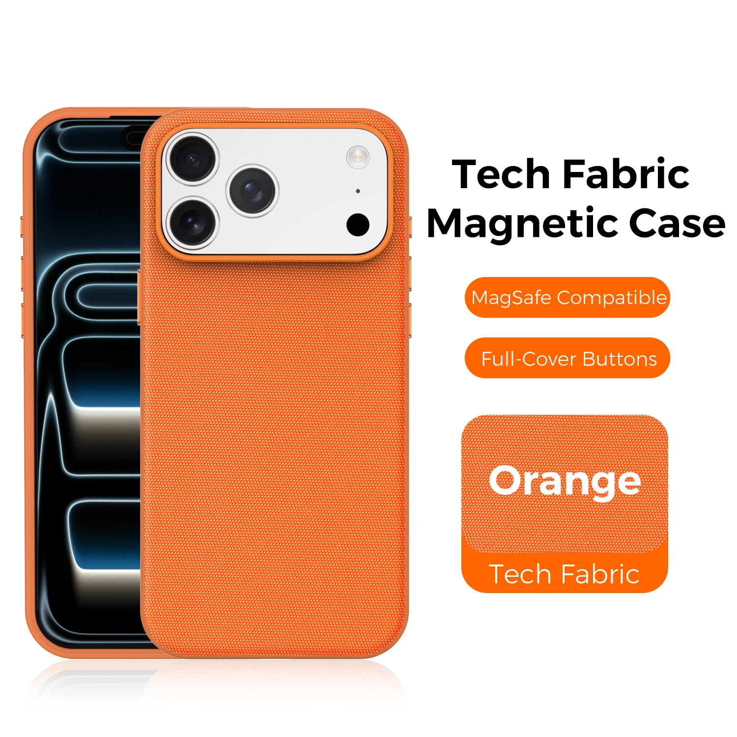 Capa Protetora (laranja) Para Iphone 17, Com Fixação Magnética, Macia, Antiderrapante E Resistente A Impactos.