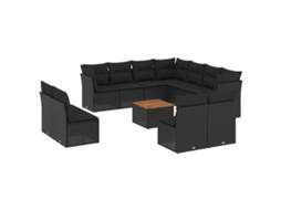 Conjunto de 12 Sofás de Jardim com Almofadões Vime Pe Preto MAISON EXCLUSIVE