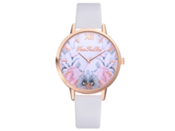 Relógio Feminino Casual de Quartzo Analógico com Pulseira Pu Ajustável e Mostrador Redondo Branco Fd157