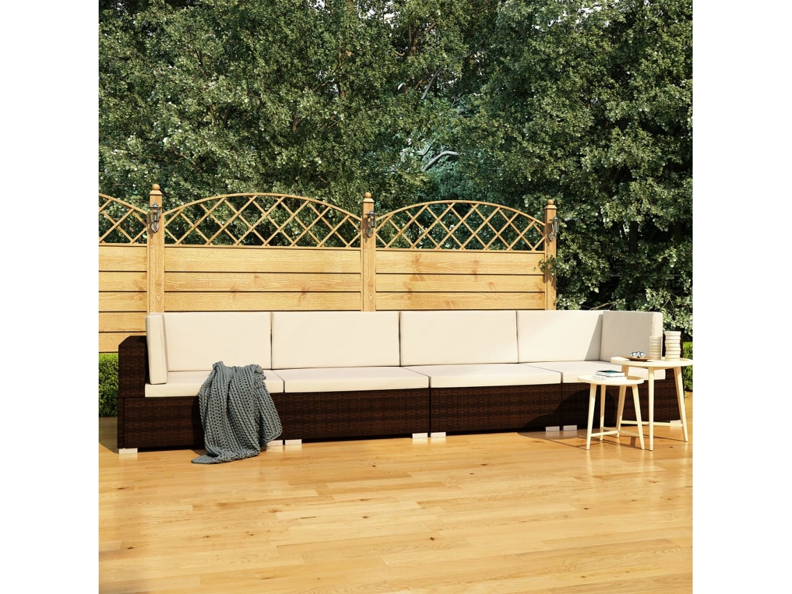 Vidaxl Conjunto Sofás De Jardim C/ Almofadões 4 Pcs Vime Pe Castanho